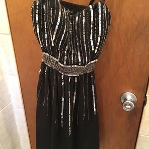 High/low black & silver sequin dress